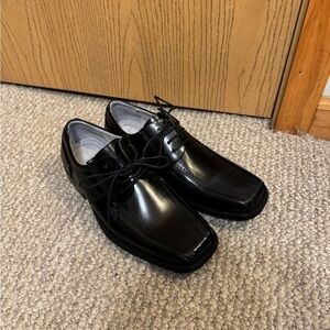 Stacy Adams Size 7M Solid Black Leather Square Toe Tie-Front Oxford Shoes - EUC